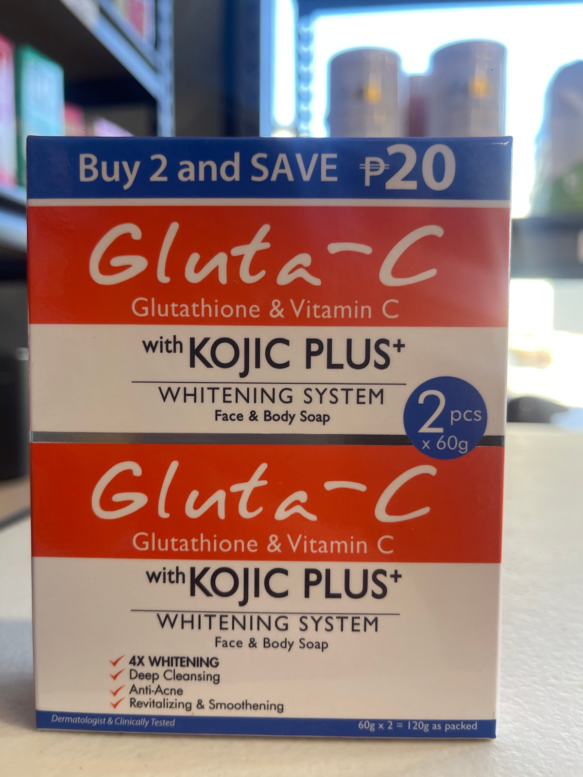 GLUTA C WITH KOJIC PLUS - WHITENING SYSTEM FACE AND BODY SOAP 2X60G