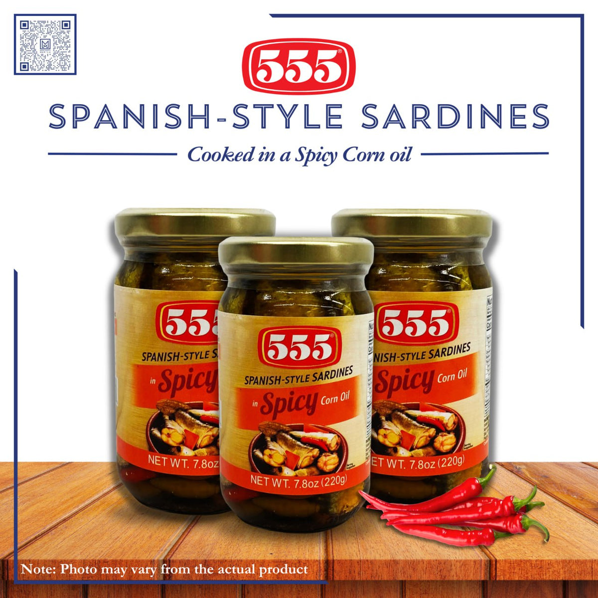 555 SPANISH STYLE SARDINES IN SPICY CORN OIL (220g)